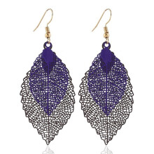 Double-Layered Leaf Tassel Earrings, Simple Retro Metal Leaf Pendant Jewelry (Black And Purple) Surprise Gift