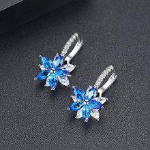 Cute And Romantic Transparent Zirconia Flower-Shaped Simple Cubic Zirconia Stud Earrings (Blue) Surprise Gift