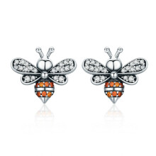 S925 Sterling Silver Earrings With Bee Inlay, Women'S Stud Earrings, Color: White Surprise Gift