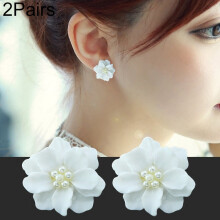 Two Pairs Of Cute White Flower-Shaped Pearl Pendant Round Earrings For Sale Surprise Gift
