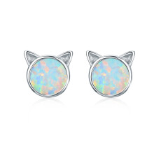Diy Cat-Themed Sterling Silver Earrings With Zirconia (Silver) Surprise Gift