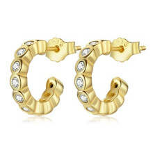 S925 Sterling Silver Geometric Minimalist Fashion Stud Earrings For Women, Color: White Zircon Gold Surprise Gift