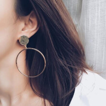 Geometric Large Round Earrings With Openwork Pendant Design (Gold) Surprise Gift