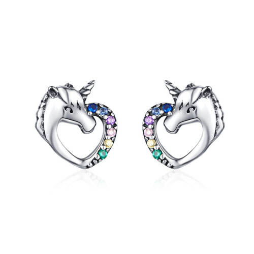 Silver Stud Earrings, Silver Earrings With Colored Zircon Silver Studs Surprise Gift