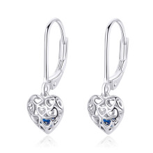 S925 Sterling Silver Openwork Heart-Shaped Earrings, Simple White Gold Plated Earrings Surprise Gift