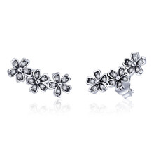 Floral Zirconia Stud Earrings, Sterling Silver, Simple Women'S Earrings, Color: White Surprise Gift