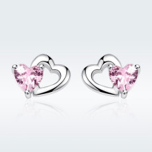 Heart-Shaped S925 Sterling Silver Earrings With Gemstone Studs Surprise Gift