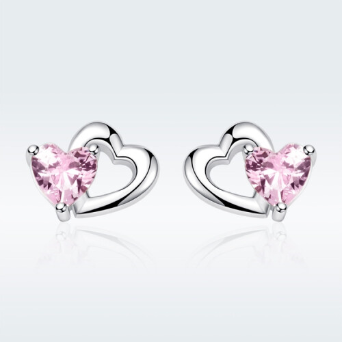 Heart-Shaped S925 Sterling Silver Earrings With Gemstone Studs Surprise Gift