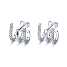 Sterling Silver Stud Earrings, Three-Layer Twisted Silver Earrings, Zircon Earrings Surprise Gift