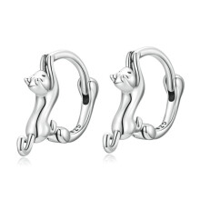 Sterling Silver S925 Diamond-Encrusted Cat Stretching Earrings, Size: Small Surprise Gift