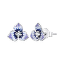 Bse860 Sterling Silver S925 Plated White Gold Zircon Tricolor Violet Stud Earrings Surprise Gift