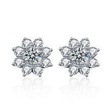 Xez002 925 Sterling Silver Sunflower Stud Earrings With Moissanite (50 Points White Gold) Surprise Gift