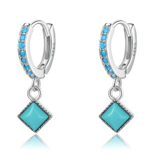 S925 Sterling Silver Diamond-Shaped Turquoise Earrings For Women Surprise Gift