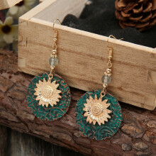 Pendientes vintage bohemios bidimensionales de girasol (Ea584) Regalo sorpresa