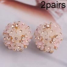 Two Pairs Of Elegant Hemispherical Flower Stud Earrings (Pink And White) Surprise Gift