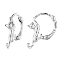 Sterling Silver S925 Diamond-Encrusted Cat Stretching Earrings, Size: Large Surprise Gift
