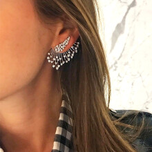 Women'S Diamond-Encrusted Silver Flower Fan-Shaped Asymmetrical Earrings (Single Set, Color: Silver) Surprise Gift