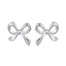 S925 Sterling Silver White Gold Plated Bow Earrings (Sce1838) Surprise Gift