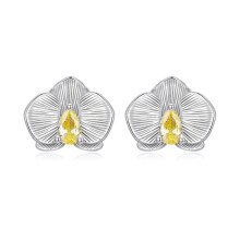 S925 Sterling Silver Platinum Orchid Earrings (Bse1170) Surprise Gift