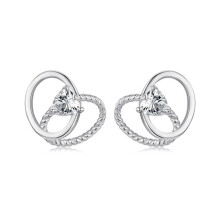 S925 Sterling Silver Heart-Shaped Earrings Plated With White Gold (Sce1866) Surprise Gift