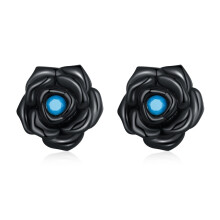 S925 Sterling Silver Black Rose Stud Earrings For Women Surprise Gift