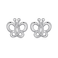 Orecchini a farfalla traforati in argento sterling S925 placcato oro bianco (Bse1168) - Regalo a sorpresa