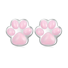 Sce1516-A Sterling Silver S925 Cute Cat Paw Plated White Gold Stud Earrings Surprise Gift