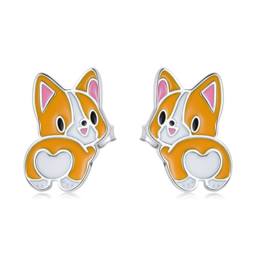 Σκουλαρίκια-έκπληξη από ασήμι S925 σε σχήμα Corgi για γυναίκες