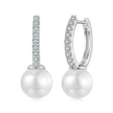 S925 Sterling Silver Sparkling Moissanite Pearl Earrings (Mse074) Surprise Gift