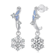 Orecchini a forma di fiocco di neve scintillanti con zirconi, placcati in argento sterling S925 e oro bianco (Sce1826) - Regalo a sorpresa