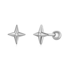 Sce1117-A S925 Sterling Silver Plated With White Gold Zircon Star Earrings (Silver) Surprise Gift