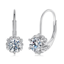 S925 Sterling Silver Plated With White Gold Sparkling Moissanite Floral Flower Earrings (Mse079) Surprise Gift