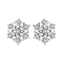 S925 Sterling Silver Plated With White Gold Classic Snowflake Zirconia Earrings (Sce1825) Surprise Gift