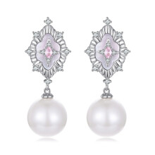 Vintage Star-Patterned Mother-Of-Pearl Earrings In White Gold-Plated Brass (Yie246) Surprise Gift