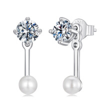 Pendientes de perlas de moissanita brillantes chapados en oro blanco y plata de ley S925 (Mse068) Regalo sorpresa