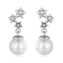 S925 Sterling Silver Oxide Star Pearl Earrings (Bse1120) Surprise Gift