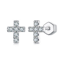 S925 Sterling Silver Platinum-Plated Moissanite Cross Earrings (Mse070) Surprise Gift