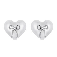 S925 Sterling Silver White Gold Plated Heart-Shaped Earrings With Bow Studs (Sce1810) Surprise Gift