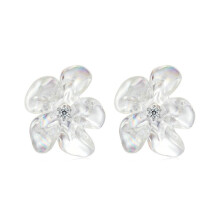 S925 Sterling Silver Plated White Gold Transparent Flower Earrings (Sce1804) Surprise Gift