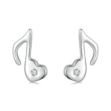S925 Sterling Silver White Gold Plated Heart-Shaped Musical Note Zirconia Earrings (Sce1805) Surprise Gift
