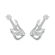 S925 Sterling Silver White Gold Plated Skull Hand Bass Earrings (Sce1806) Surprise Gift