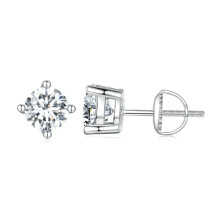 Mse003 S925 Sterling Silver Platinum-Plated Four-Prong Stud Earrings, Size: S Surprise Gift