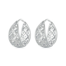 S925 Sterling Silver Plated With White Gold And Zircon Vintage Lace Pattern Openwork Earrings (Bse1035) Surprise Gift