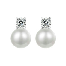 S925 Sterling Silver Moissanite And Pearl Stud Earrings Plated With White Gold, Size: 0.1 Carat Surprise Gift