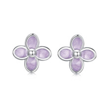 Pendientes de flor lila chapados en oro blanco de plata de ley 925 (Sce1816) Regalo sorpresa