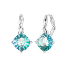 Pendientes de plata de ley 925 chapados en oro blanco y cristal azul verdoso con diamantes (Bse1047) Regalo sorpresa