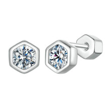 Pendientes hexagonales de plata de ley S925 chapados en oro blanco y moissanita brillante (Mse063) Regalo sorpresa