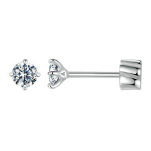 Mse062 S925 Sterling Silver Platinum-Plated Four-Prong Sparkling Moissanite Stud Earrings, Size: S Surprise Gift