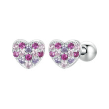 S925 Sterling Silver White Gold Plated Two-Tone Zirconia Heart-Shaped Earrings (Bse1044) Surprise Gift
