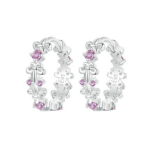 S925 Sterling Silver Iris Flower Earrings Plated With White Gold (Bse1046) Surprise Gift